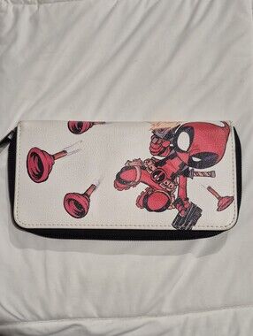 White & Red Graphic Zip-Around Wallet